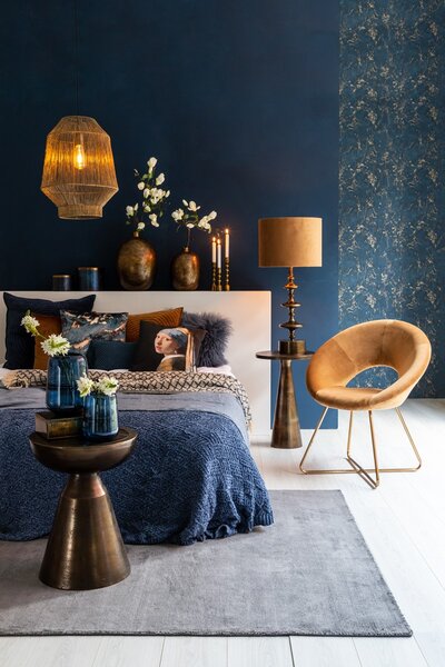 Modrý ľanový pléd Medi blue - 170 * 130 cm - Light & Living