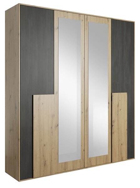 KONDELA Skriňa so zrkadlom 4D, dub artisan/čierna borovica nórska, BAFRA