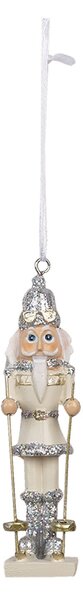 Závesná vianočné dekorácie Luskáčik na lyžiach - 3 * 3 * 10 cm - Clayre & Eef