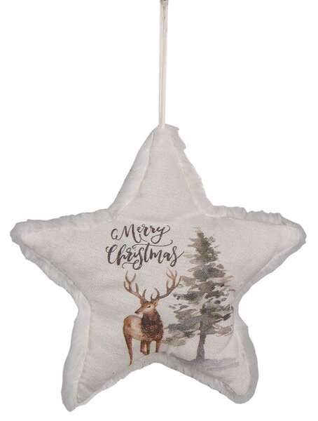 Dekoratívne závesná látková vianočná hviezda s jeleňom - ​​17 * 3 * 18 cm - Clayre & Eef