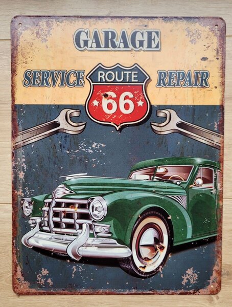 Nástenná kovová ceduľa Garage Service Route 66 - 25 * 33 cm - Ostatní
