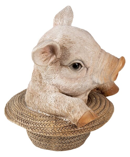 Dekoratívne soška prasiatka v klobúku - 13 * 12 * 14 cm - Clayre & Eef