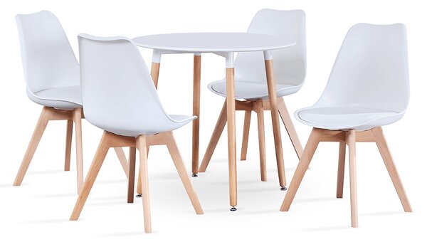 KONDELA Jedálenský stôl, biela/buk, priemer 80 cm, ELCAN NEW TYP 2