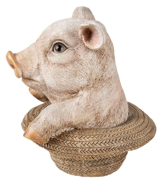 Dekoratívne soška prasiatka v klobúku - 13 * 12 * 14 cm - Clayre & Eef