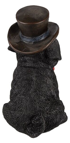 Dekoratívne soška čierneho psa s lupou a klobúkom - 13 * 9 * 17 cm - Clayre & Eef