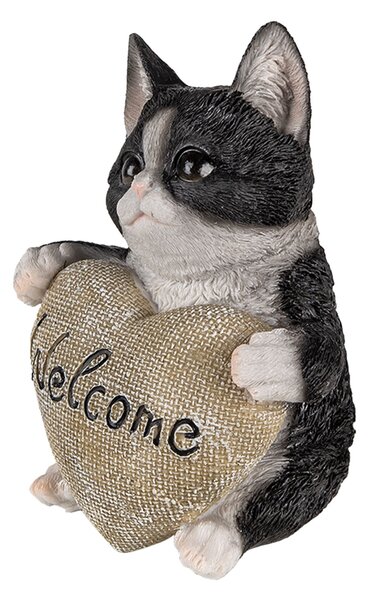 Dekoratívne soška mačiatka so srdcom Welcome - 12 * 9 * 15 cm - Clayre & Eef