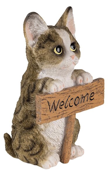Dekoratívne soška mačky s ceduľkou Welcome - 12 * 9 * 19 cm - Clayre & Eef