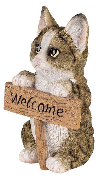 Dekoratívne soška mačky s ceduľkou Welcome - 12 * 9 * 19 cm - Clayre & Eef