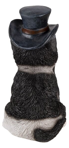 Dekoratívne soška mačky s klobúkom a lupou - 11 * 9 * 17 cm - Clayre & Eef