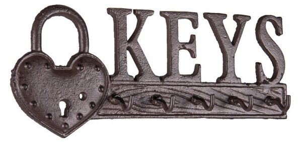 Hnedo čierny liatinový háčik na kľúče Keys - 26 * 3 * 10 cm - Clayre & Eef