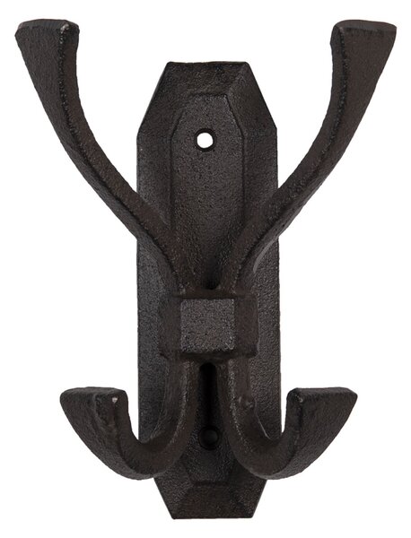 Hnedo čierny liatinový nástenný háčik na kabáty - 13 * 7 * 17 cm - Clayre & Eef