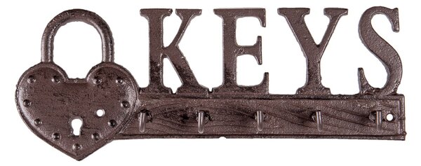 Hnedo čierny liatinový háčik na kľúče Keys - 26 * 3 * 10 cm - Clayre & Eef