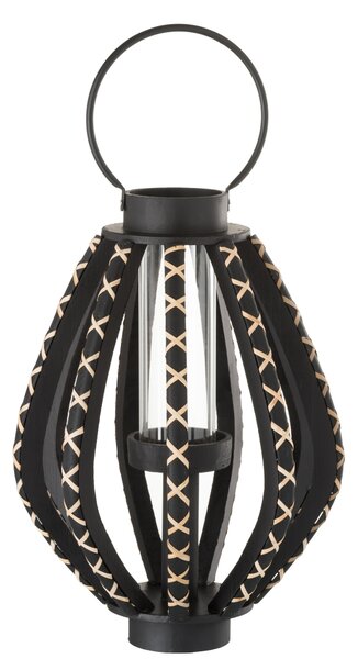 Čierna drevená lampáš Reed black - Ø 33 * 45 cm - J-Line by Jolipa