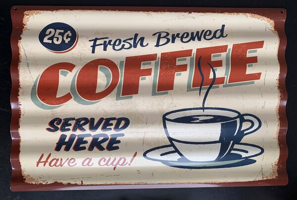 Nástenná kovová vlnka ceduľa Coffee - 59 * 39 cm -