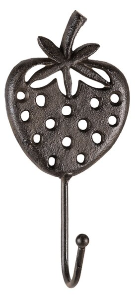Hnedo čierny nástenný liatinový háčik Jahoda - 8 * 5 * 16 cm - Clayre & Eef