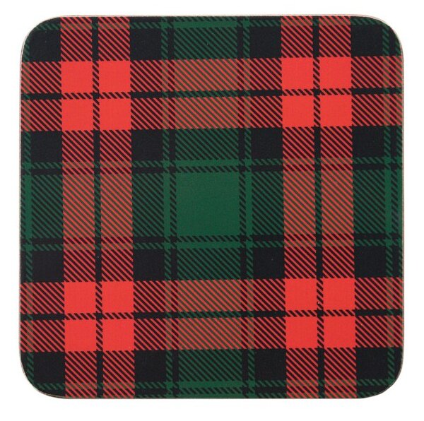 6 ks pevné korkové podtácky Tartan - 10 * 10 * 0,4 cm - Mars & More