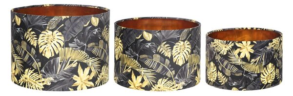 3 ks tienidiel Monstera zlato čierne - Ø 35*h25 / Ø 30*h20 / Ø 25*h15cm - Mars & More