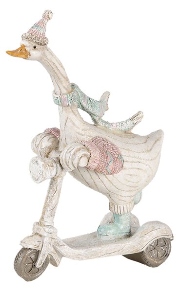 Dekoratívne soška husi so šálom na kolobežke - 14 * 6 * 19 cm - Clayre & Eef