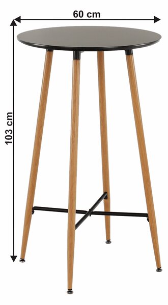 KONDELA Barový stôl, čierna/dub, priemer 60 cm, IMAM