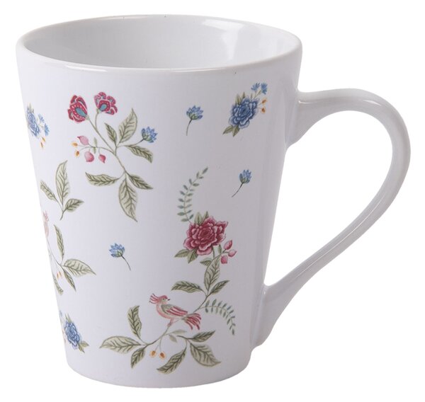 Biely hrnček s potlačou kvetín - Ø 9 * 10 cm / 300 ml - Clayre & Eef
