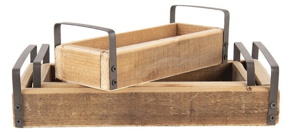 3 ks dekoratívne servírovacích tácok z recyklovaného dreva s kovovými ušami - 35 * 20 * 5/30 * 15 * 5/25 * 10 * 5 cm - Clayre & Eef