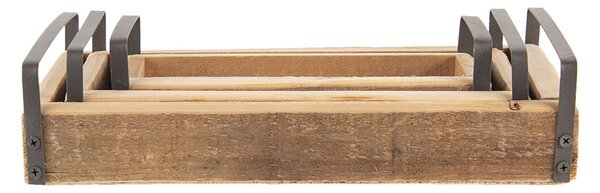 3 ks dekoratívne servírovacích tácok z recyklovaného dreva s kovovými ušami - 35 * 20 * 5/30 * 15 * 5/25 * 10 * 5 cm - Clayre & Eef