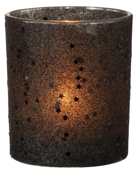Čierny sklenený svietnik baubles stars black - Ø 9 * 10 cm - J-Line by Jolipa