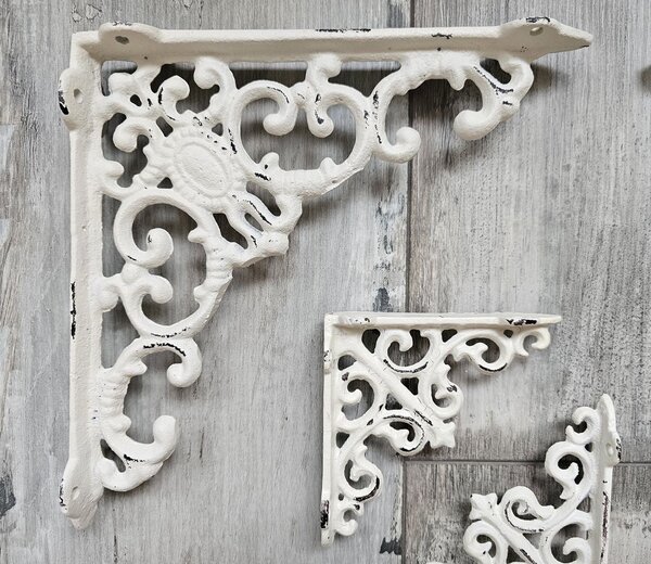 Krémová litinová konzola s ornamentom -20*19 cm - Chic Antique