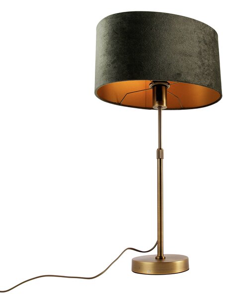 Stolná lampa bronzová s oválnym zamatovým tienidlom zelená 35cm - Parte