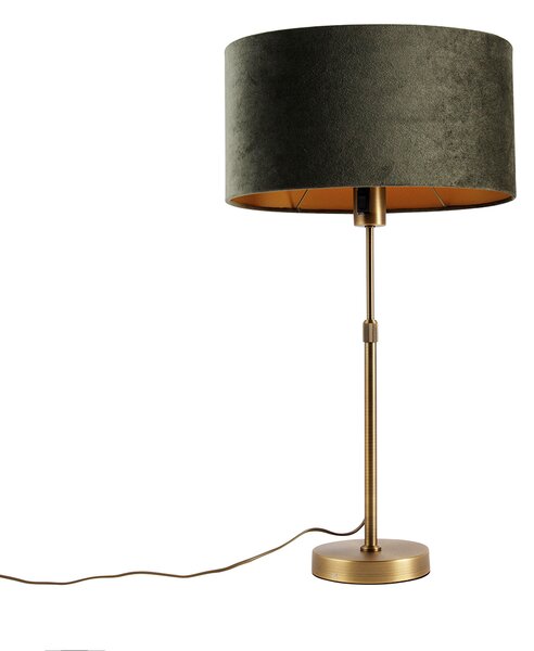 Stolná lampa bronzová s oválnym zamatovým tienidlom zelená 35cm - Parte