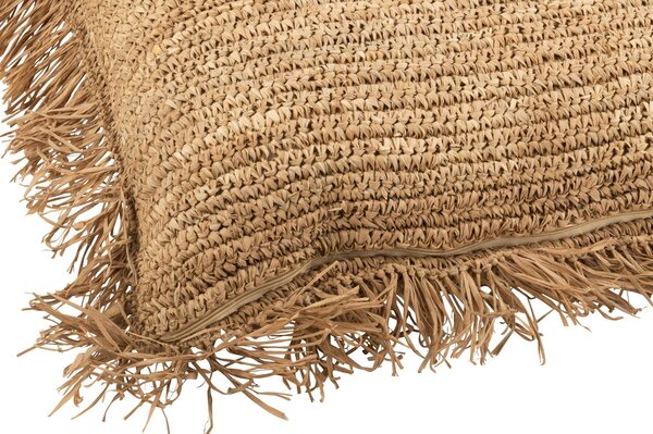 Prírodné lykové podsedák / puf so strapcami Raffia - 88 * 88 * 22cm - J-Line by Jolipa
