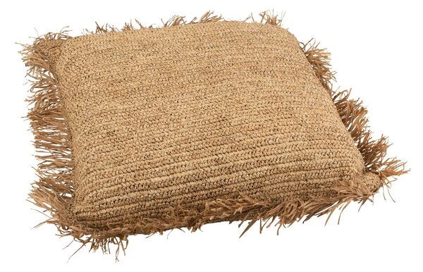 Prírodné lykové podsedák / puf so strapcami Raffia - 88 * 88 * 22cm - J-Line by Jolipa