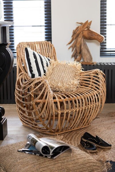 Prírodné lykové podsedák / puf so strapcami Raffia - 88 * 88 * 22cm - J-Line by Jolipa