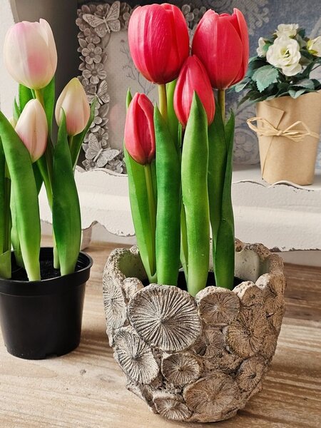 Šedý zdobený kvetináč S - Ø 11*10 cm - Clayre & Eef