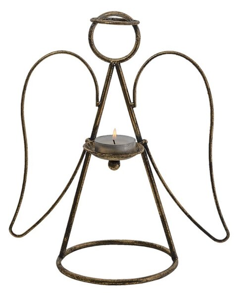 Zlatý antik kovový svietnik Anjel -26*16*21 cm - Clayre & Eef