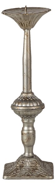Kovový stříbrný svícen s patinou Leala -Ø 9*32 cm - Clayre & Eef