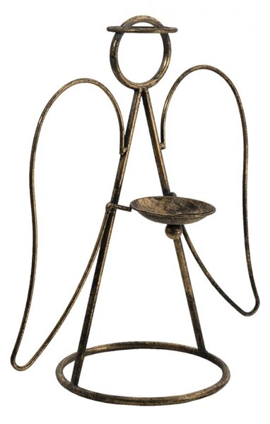 Zlatý antik kovový svietnik Anjel -26*16*21 cm - Clayre & Eef