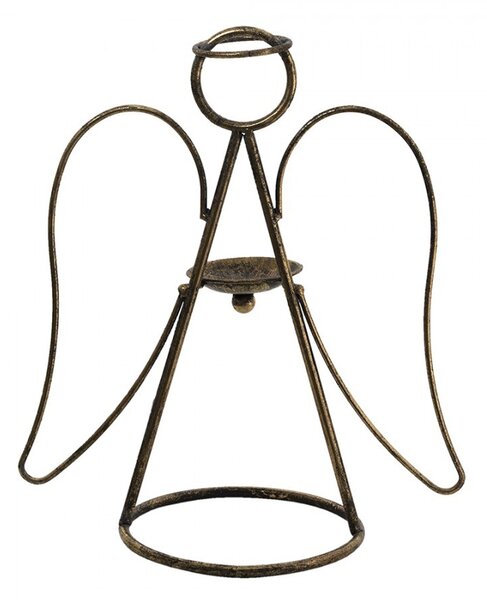 Zlatý antik kovový svietnik Anjel -26*16*21 cm - Clayre & Eef