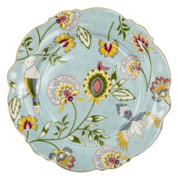 Modrý porcelánový dezertný tanier s kvetmi Flower Ori - Ø 20 * 2 cm - Clayre & Eef