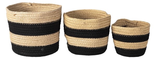 Sada 3 ks košíkov s čiernymi pruhmi élet - Ø 22*​19 / Ø19*17 / Ø 16*13cm - Clayre & Eef