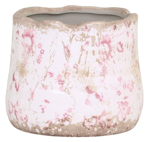 Keramický obal na kvetináč s ružovými kvietkami Floral Cannes - Ø11 * 10cm - Chic Antique