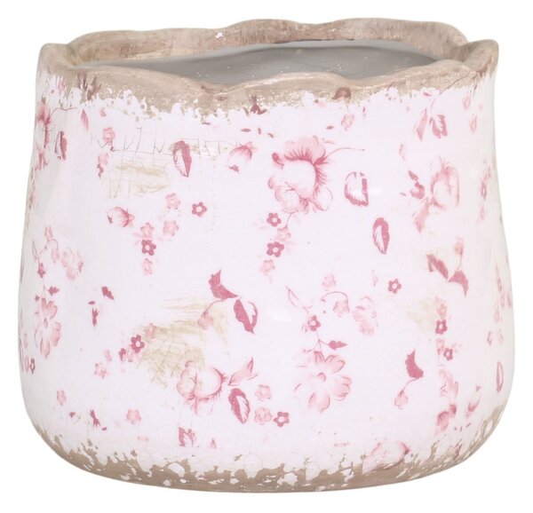 Keramický obal na kvetináč s ružovými kvietkami Floral Cannes - Ø13*12cm - Chic Antique