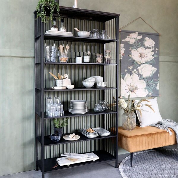 Čierny kovový regál / knižnica s policami Vinni - 95 * 38 * 195cm - Chic Antique
