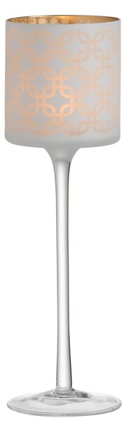 Bielo-zlatý matný sklenený svietnik na úzkej nohe na čajovú sviečku - Ø 9 * 30 cm - J-Line by Jolipa
