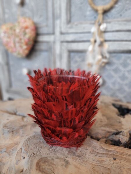 Sklenený svietnik s vínovými pierkami Tommi - Ø 7 * 9 cm - Light & Living