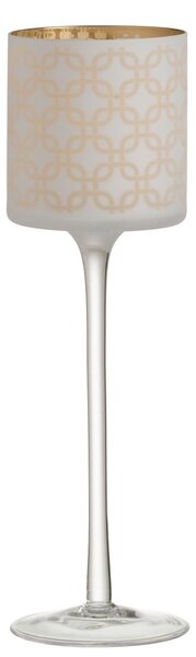 Bielo-zlatý matný sklenený svietnik na úzkej nohe na čajovú sviečku - Ø 9 * 30 cm - J-Line by Jolipa