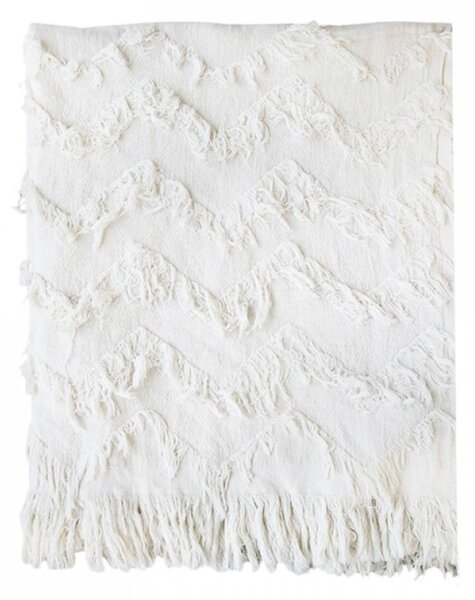 Slabučký béžový bavlnený pléd s třásňovitým vzorom Datta - 135 * 152 cm - Chic Antique