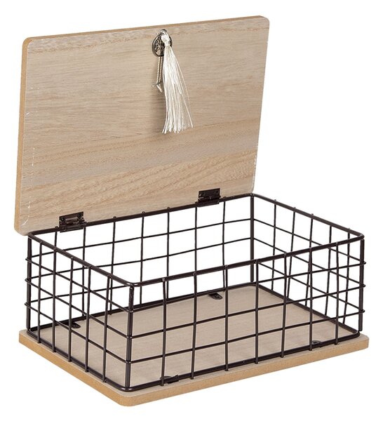 Dreveno-kovový úložný box so stromom a strapcom - 25 * 17 * 11 cm - Clayre & Eef