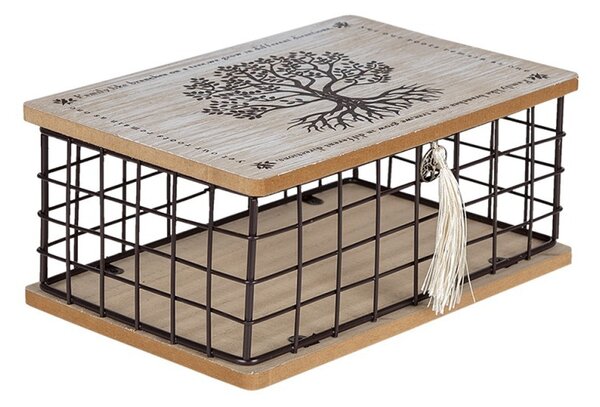 Dreveno-kovový úložný box so stromom a strapcom - 25 * 17 * 11 cm - Clayre & Eef