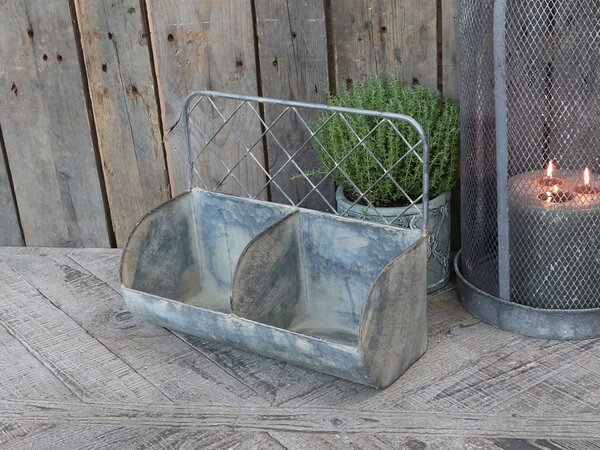 Nástenná plechová polica s patinou a 2 boxy Zinc - 34 * 15 * 28cm - Chic Antique